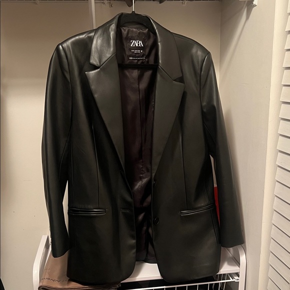 Zara Jackets & Blazers - Zara Black Faux Leather Oversized Blazer